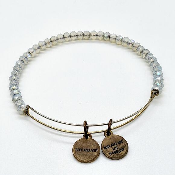 Alex and Ani American Flag Heart Charm Beaded Bangle Expandable Wire Bracelet - Picture 4 of 5